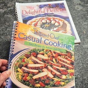 The Pampered Chef Casual Cooking Cookbook & Delightful Desserts Cook book.